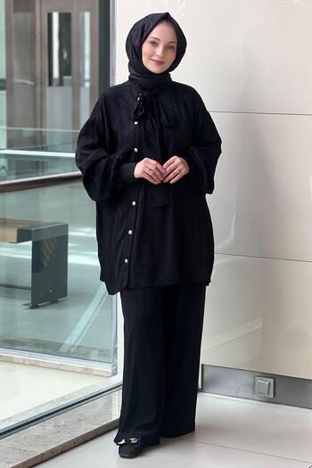 Ghisa Shawl Collar Patterned Shirt and Pants Set