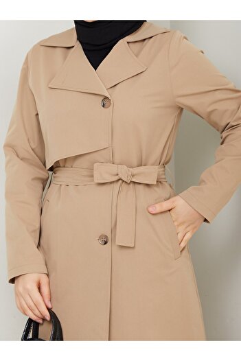 Vibeys Collection Women's Lycra Linen Fabric Trench Coat