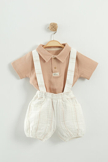 Mini Baray Baby Boy Shirt, T-Shirt and Suspender Shorts 3-Piece Set (9-12-18-24 Months)