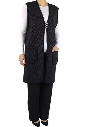 ECE GİYİM Women's Patterned Three Button Thick Winter Vest
