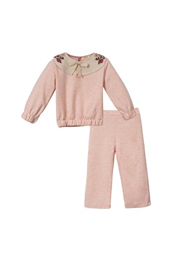 Momercy Girl's Suit with Floral Embroidered Collar