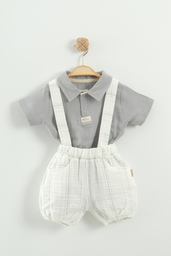 Mini Baray Baby Boy Shirt, T-Shirt and Suspender Shorts 3-Piece Set (9-12-18-24 Months)