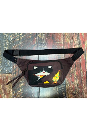 Street Bag Ethnic Authentic Cat Pattern Casual Travel Waist Bag Multi-Pocket Water Resistant Waterproof