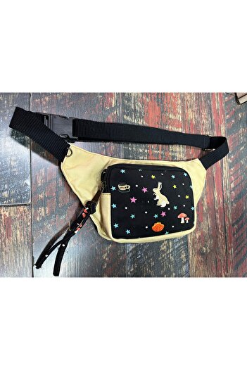 Street Bag Ethnic Authentic Rabbit Pattern Daily Travel Waist Bag Multi-Pocket Water Resistant Waterproof