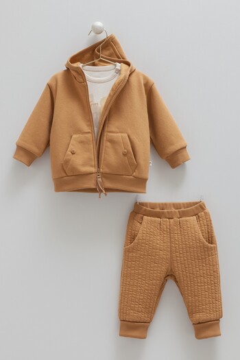 Caramell Baby Boy Set 3 Threaded Ribbed 3-Piece Baby Set 3-24 Months