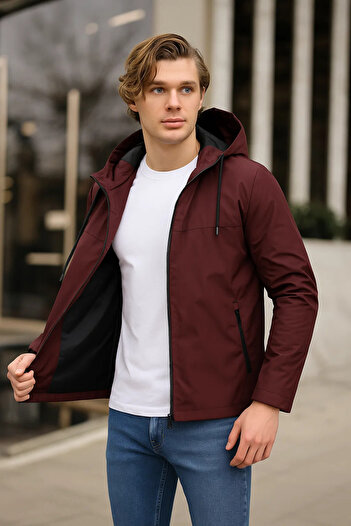 comstar Men's Lined Hooded Burgundy Windbreaker & Raincoat