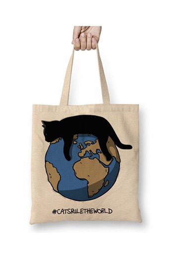 Toyaso Cats Rule The World Λευκή υφασμάτινη τσάντα με μακριά λαβή Τσάντα αγορών Τσάντα παραλίας