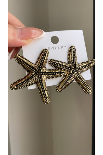 luxyansımalar Mini Gold Detailed Textured Antique Star Earrings