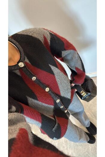 MAXXANA Diamond Pattern Pocket Detailed Gold Buttoned Knitwear Cardigan