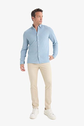 DeFacto Regular Fit Polo Neck Combed Cotton Long Sleeve Shirt E8067Ax25Au