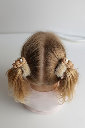 Lynare Plush Hair Clip with Teddy Bear Figure Rubber Clip 2 Pieces