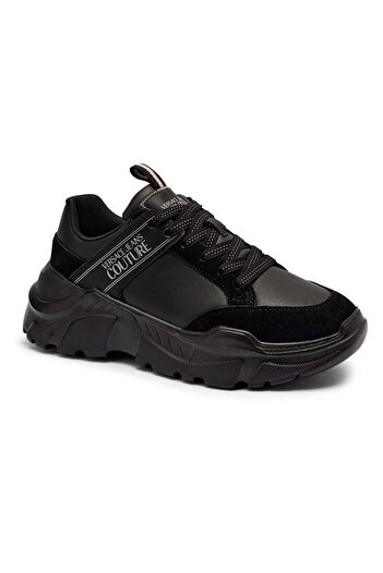 Versace Men's High Comfortable Sole Suede Detailed Black Sneaker 79Ya3Sc2Zpb30-899