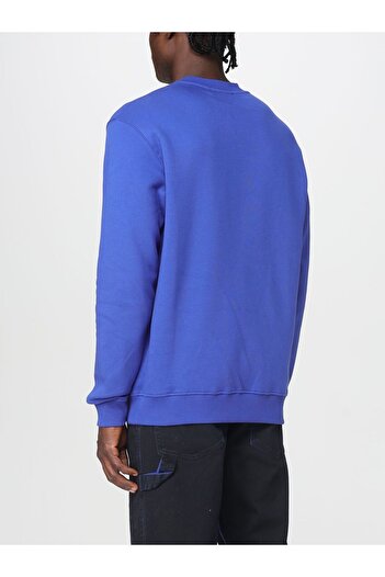 Versace Men's Comfortable Fit Logo Label Round Neck 100% Cotton Long Sleeve Blue Sweatshirt 79Gaip02Cf01P-