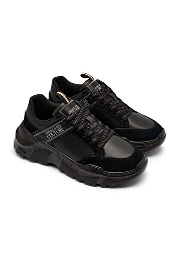 Versace Men's High Comfortable Sole Suede Detailed Black Sneaker 79Ya3Sc2Zpb30-899
