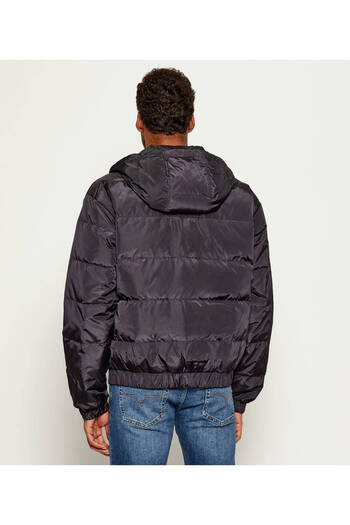 Versace Men's Quilted Patterned Regular Fit Hooded Goose down Filled Black Coat 79Gaud17Cq22D-899