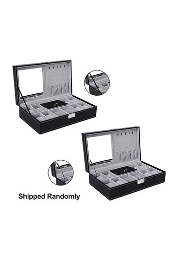 HALAMODO Large Capacity Storage Box, Watch Jewelry and Earrings Storage Boxes, Item Storage Box with Mirror
