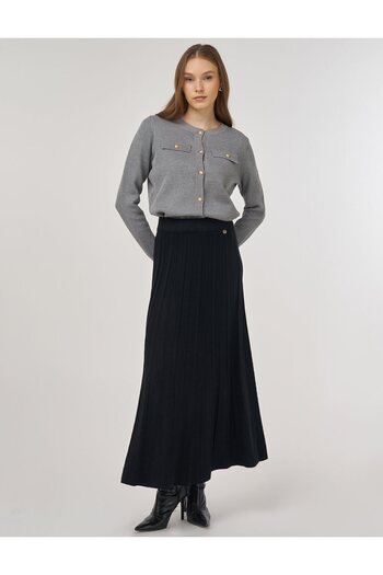 Kayra Stitch Detailed Knitwear Skirt Black