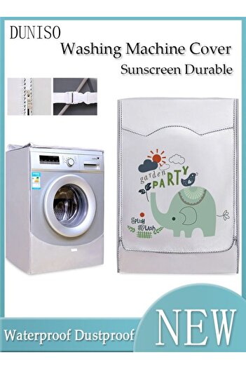fun zone DUNISO Thick Fabric Washing Machine Cover Waterproof Dustproof Sunscreen Durable Washer Cover with S