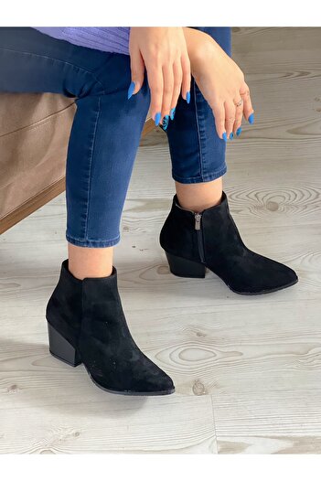 BERFONA DALİDA SİYAH SÜET 6 CM TOPUKLU DALLAS KISA BOT