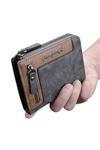 Fstyle Men's multi-functional retro zipper wallet, suitable for young people, fashionable and comprehensive for holding cards