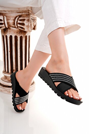 Modafırsat Women's Casual Slippers Black Stylish Guest House Outdoor Slippers