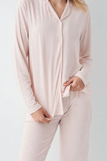 Arnetta Women's pajama set, button front, long sleeve, pockets, shirt collar with lace trim, 50% cotton, 50% modal