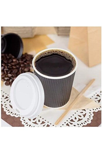 MARKQ [25 Pack] 8oz Black Disposable Coffee Cups - Triple Wall Ripple Hot Paper Cups, Black