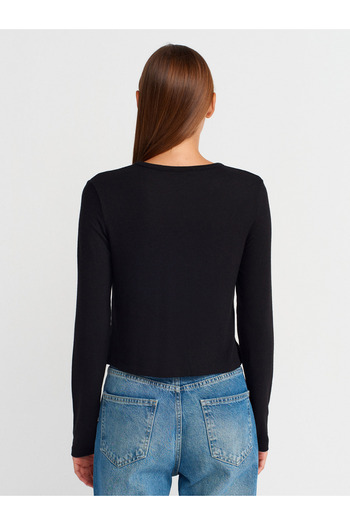 Dilvin 31413 Buttoned Detailed Cardigan-Black