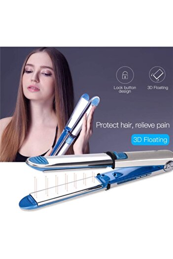 COOYA Titanium Hair Straighter Curler,3 Heat Setting,with Silicone Heat Insulation Sheet,blue/silver
