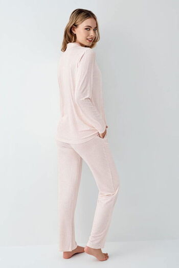 Arnetta Women's pajama set, button front, long sleeve, pockets, shirt collar with lace trim, 50% cotton, 50% modal