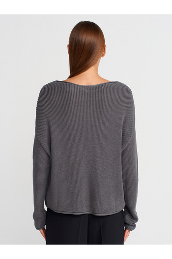 Dilvin 10804 Boat Neck Basic Knitwear Sweater-Smoked