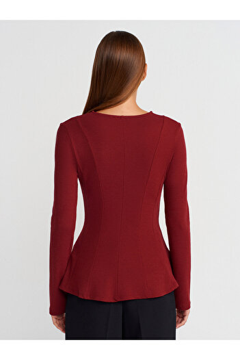 Dilvin 32090 Top cu mâneci lungi peplum-Burgundy deschis