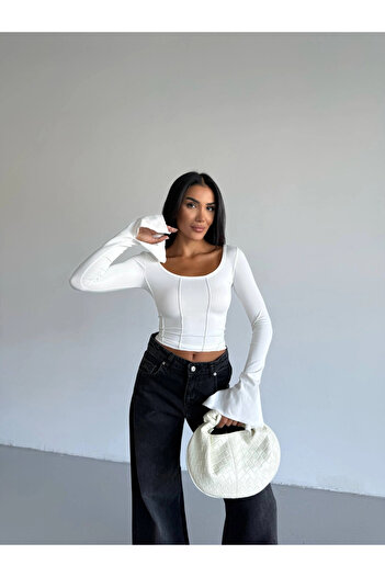 hazelin Women's White Long Sleeve Tie Back Fit Cut Crop Blouse Hzl25W-Fry122771