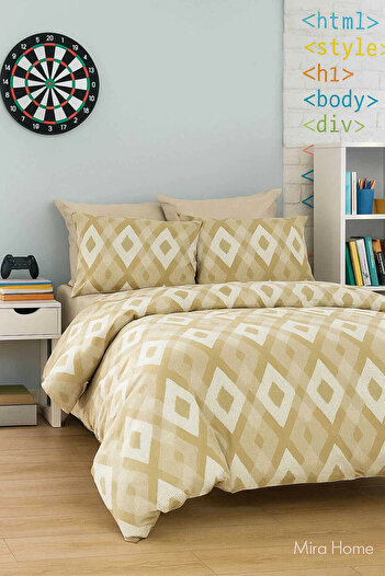 Mira Home Zigzag Patterned Yellow Cotton Single Duvet Cover Set