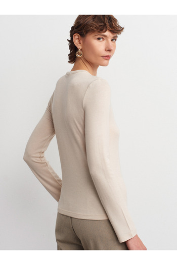 Dilvin 31544 Buttoned Long Sleeve Top-Stone