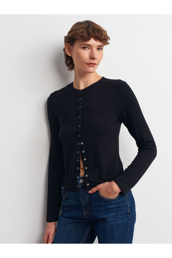 Dilvin 32055 Long Sleeve Cardigan-Black