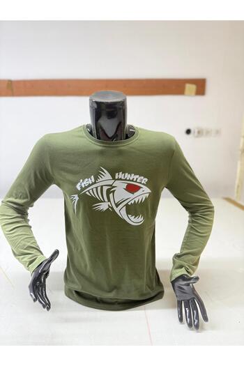 HT Outdoor Our Long-Sleeved T-Shirt Model Is Made of 100% Cotton with a Skeleton Fish Figure.