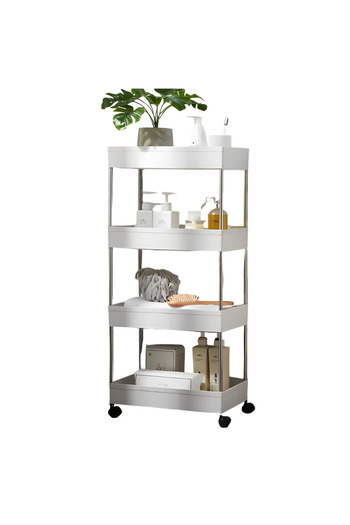 Herum Bathroom Organization Shelf with 4 Tiers and Wheels, White, 40 x 13 x 87 cm