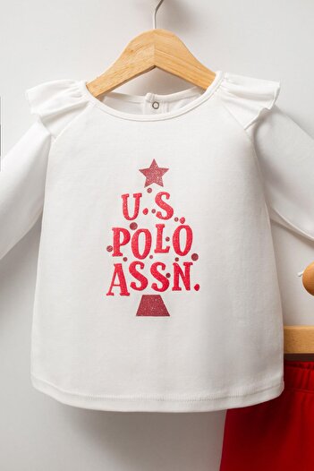 U.S. Polo Assn. Red and White Baby Girl Top and Bottom Set, 100% Cotton