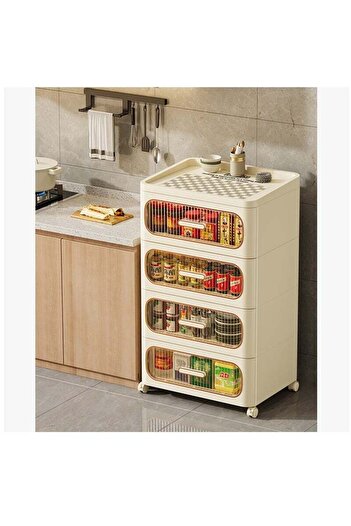 COOYA Storage Cabinet Drawer Plastic Containers Box 4 Layers with Wheels 52CM Wide Slit Cabinet Drawer