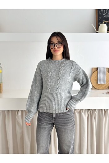 fiolin Soft Textured Knit Pattern Crew Neck Sweater
