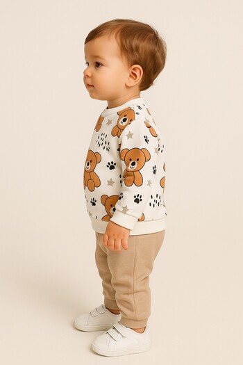 dinamik çocuk Baby Boy 2-Piece Set |   Teddy Bear Patterned Sweatshirt + Bottom 3-6-9-12 Months Old