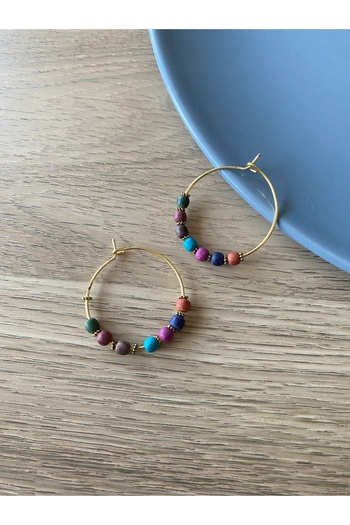 dela otantik Handmade Minimal Colorful Beaded Hoop Earrings – Artistic Bohemian Authentic Ethnic Bijouterie Jewelry