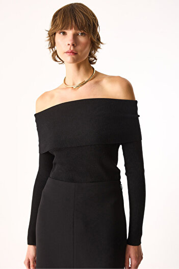 VENA Off-The-Shoulder Detailed Knitwear-Black