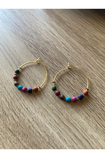 dela otantik Handmade Minimal Colorful Beaded Hoop Earrings – Artistic Bohemian Authentic Ethnic Bijouterie Jewelry