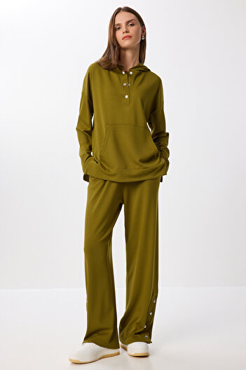 Lovelyİstanbul Snap Detail Modal Top and Bottom Set Lby0010 Oil Green