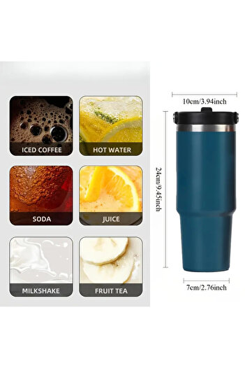 LRS STORE 890 ml 30 oz Stainless Steel Thermos Flask 1 Quality with Flip Straw for Hot and Cold