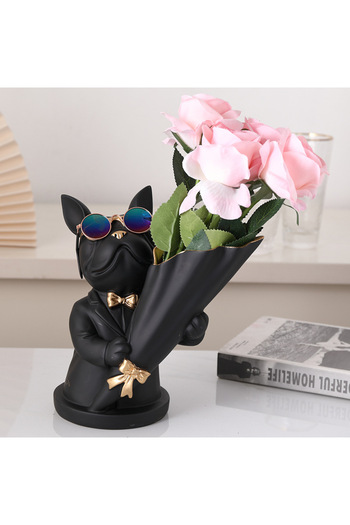 Art Decor Hand holding a flowerWholesale High Quality Bulldog Statue Vase for Flowers Dog Sculpture Ornament