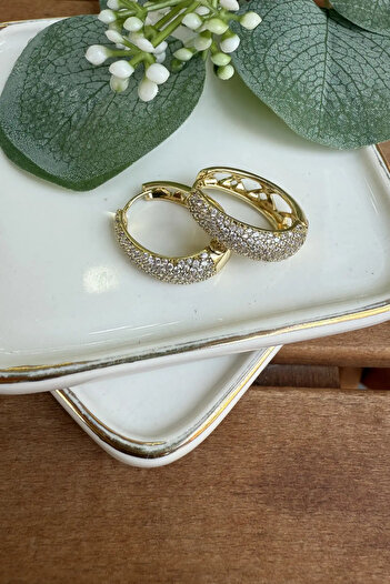 AURA ATELIER Steel Oval Earrings with Stone on the Front