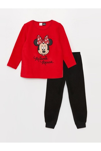 LC Waikiki Lcw Kidsred Crew Neck Printed Long Sleeve Girls' Fleece Pajama Set